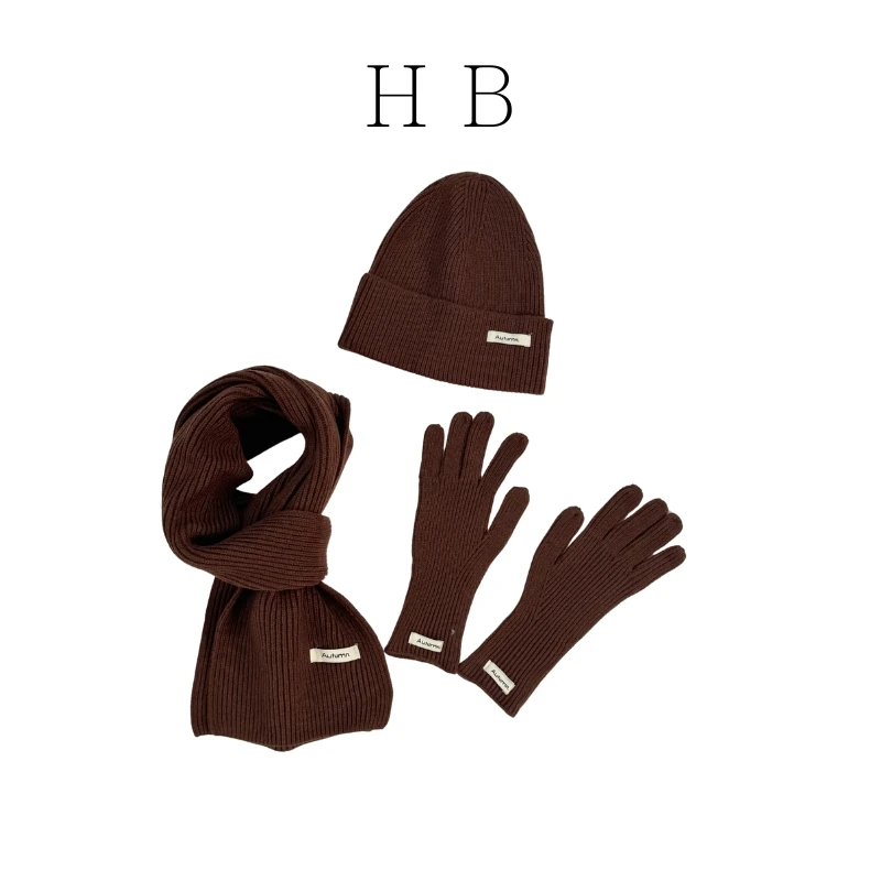 HB【保暖三件套】时尚纯色毛线帽子围巾手套三件套韩版