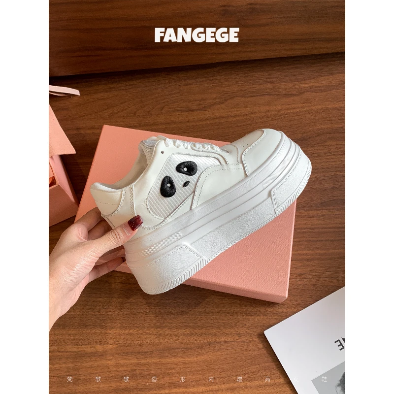 FANGEGE/梵歌歌 8~14CM黑白熊猫休闲鞋真皮百搭隐形内增高小白鞋