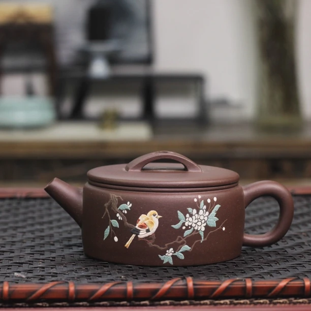 宜兴紫砂壶茶壶茶具泡茶壶汉瓦壶原矿底槽清泥绘茶壶收藏礼品紫砂