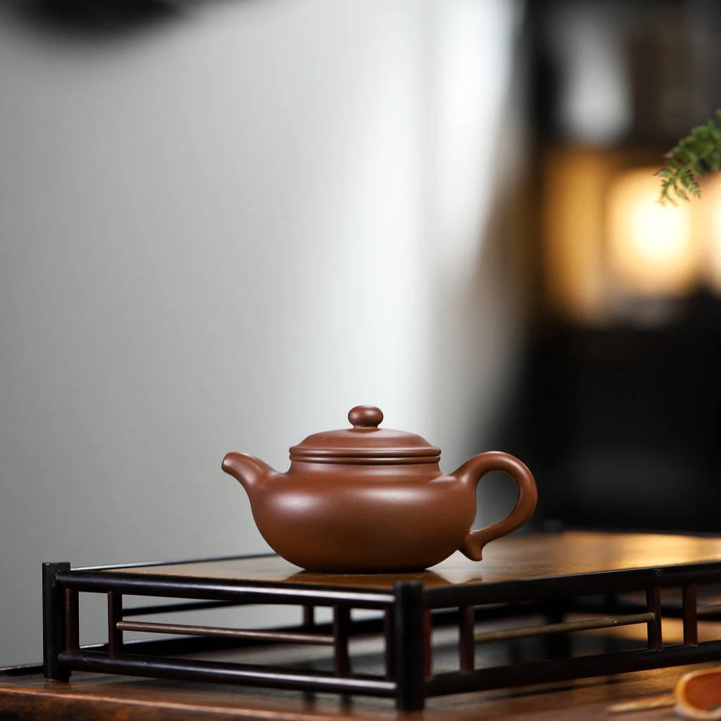 宜兴紫砂壶茶具景舟仿古原矿紫泥190毫升手制圆壶礼品手工