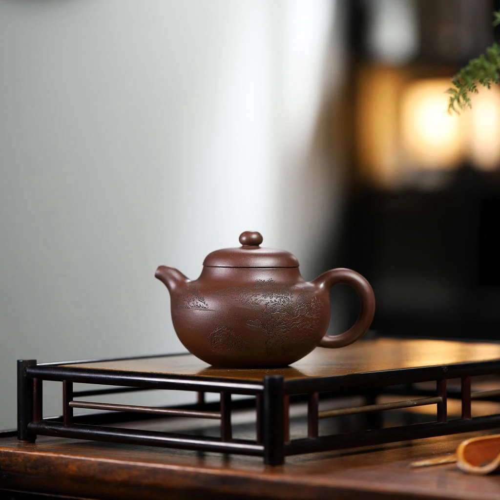 掌柜自作宜兴紫砂壶茶壶茶具山水柿圆原矿金林传砂底槽清270毫升