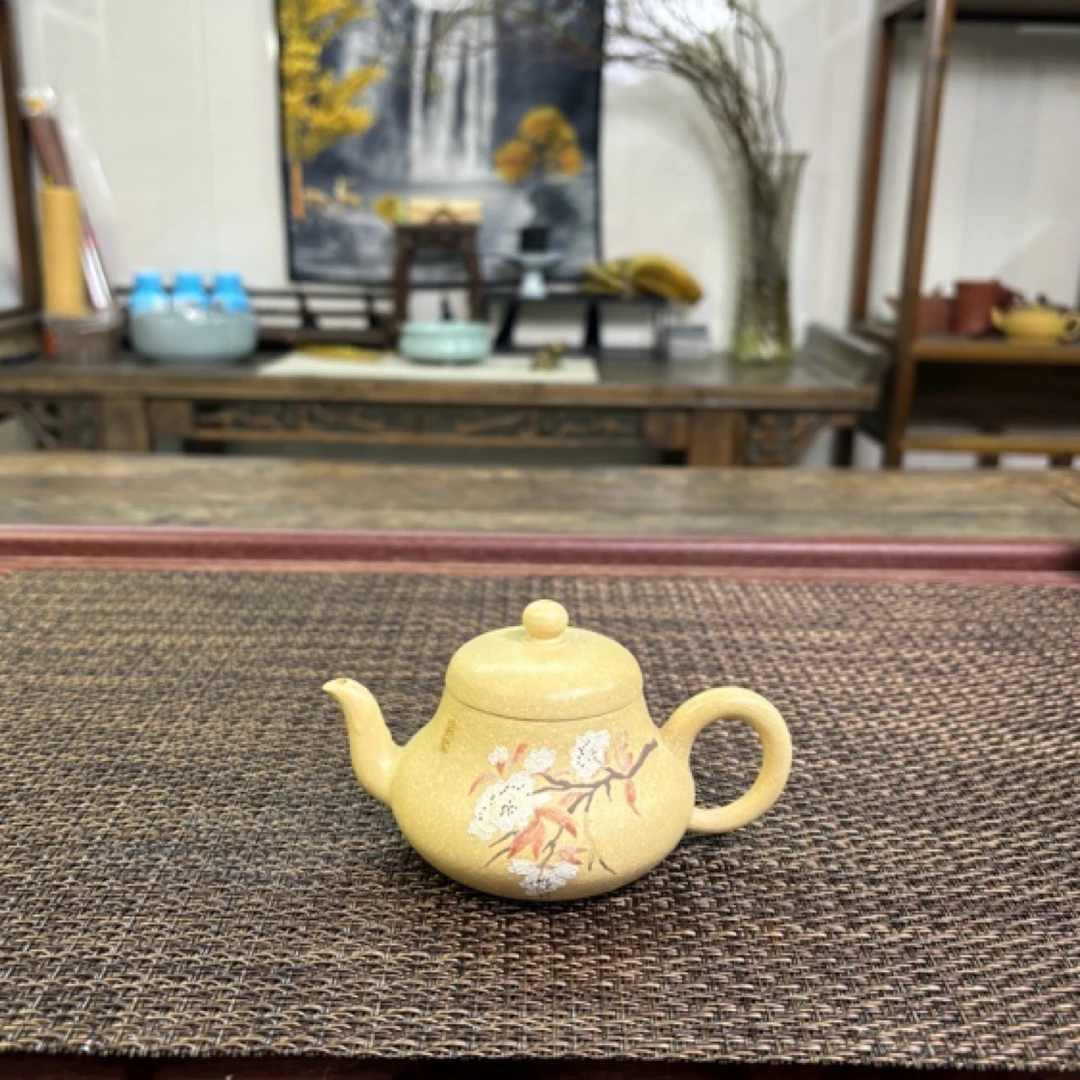 宜兴紫砂壶茶具茶壶君德100毫升原矿本绿泥泥绘圆壶泡茶壶