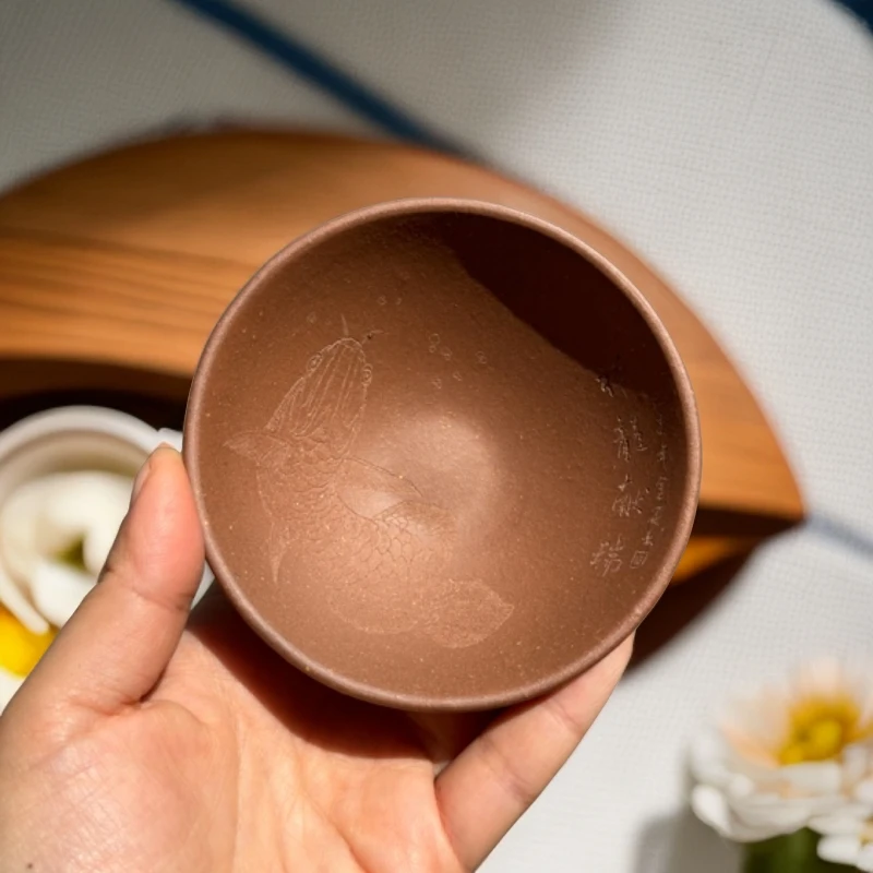 宜兴紫砂杯120毫升原矿老段泥祥龙献瑞主人杯茶杯茶具品茗杯