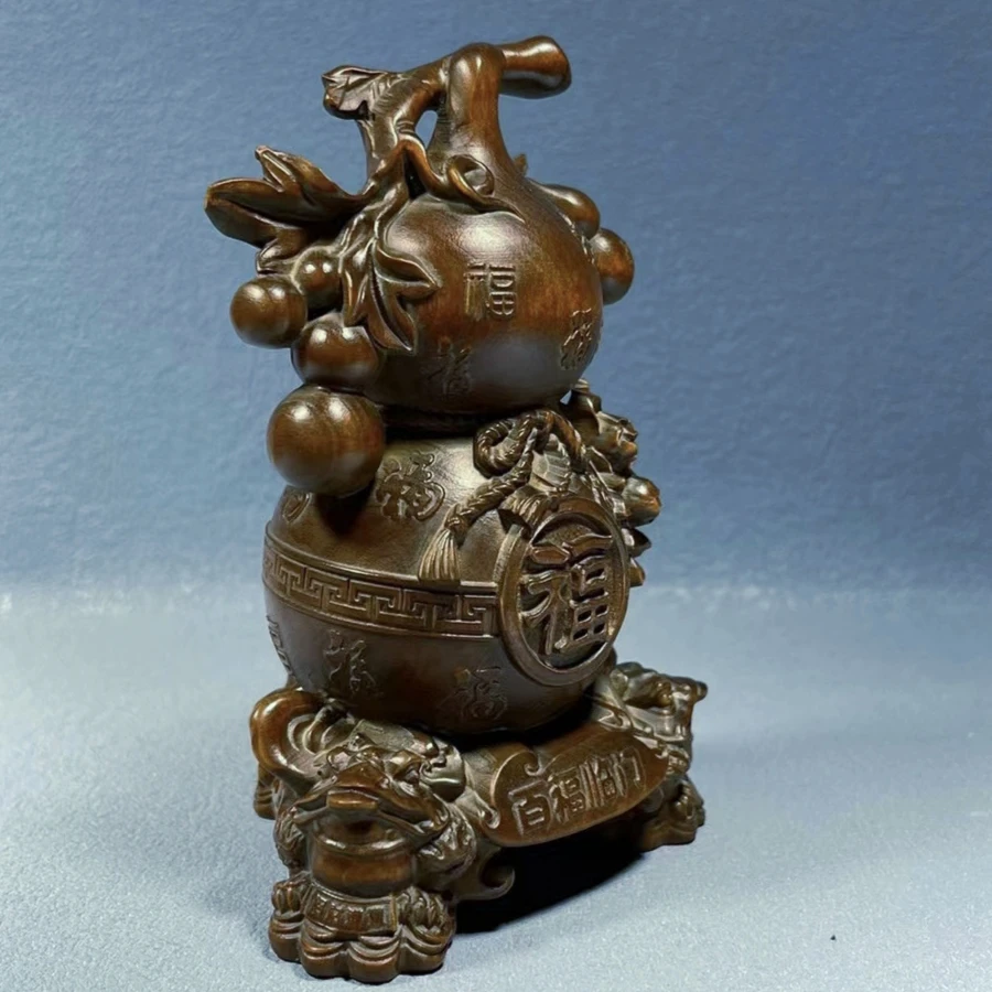 小叶黄杨木雕工艺品仿古色工艺品摆件葫芦百福临门