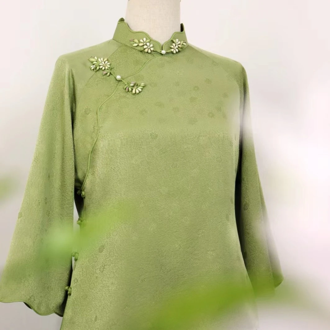 小雏菊|真丝正绢|插肩倒大袖真开襟波浪绲边上衣外套新中式长袖