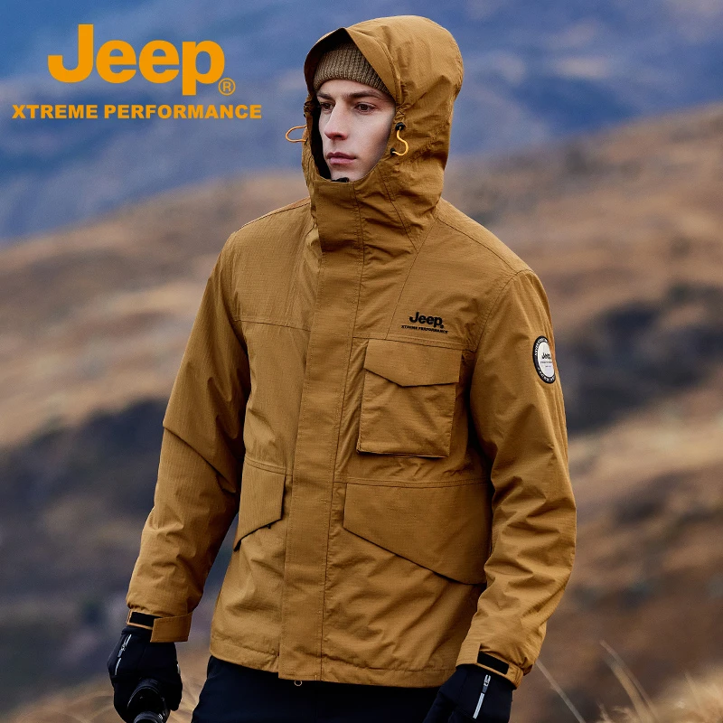 JEEP/吉普牧马人系列冲锋衣男士抓绒真两件户外防风防水旅游潮流