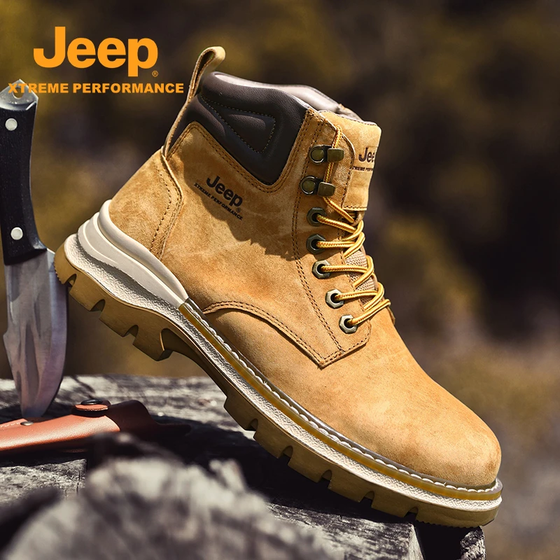 JEEP/吉普秋冬男式中帮工装靴户外轻便英伦风时尚复古中帮马丁靴