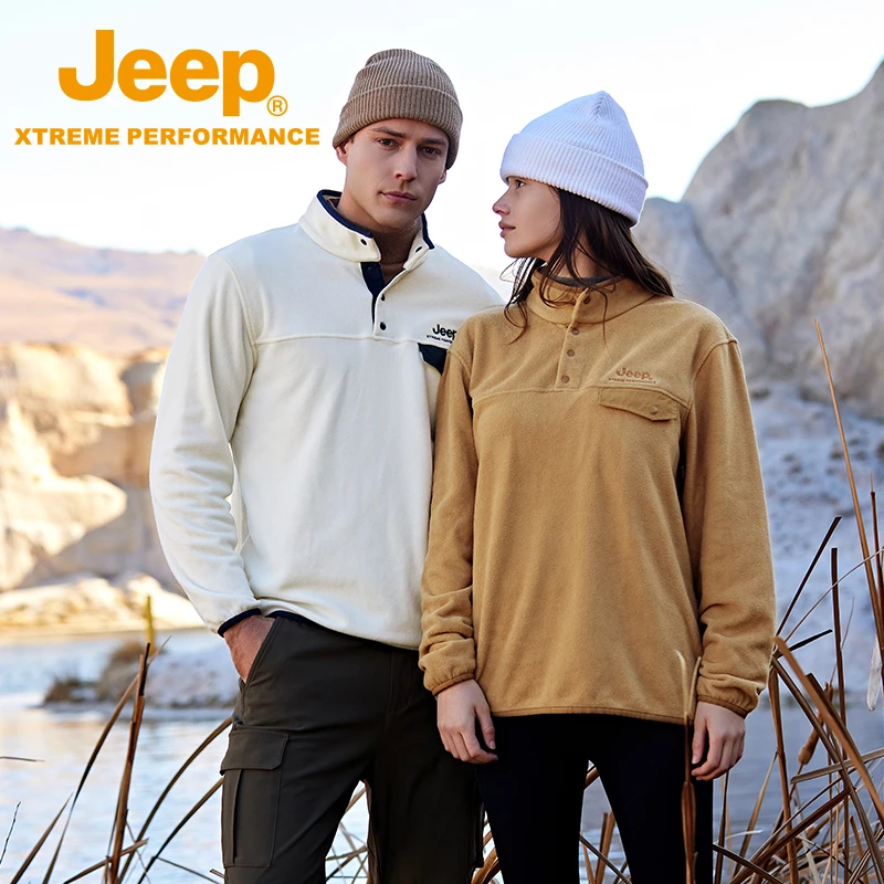 JEEP/吉普户外半开衫情侣抓绒衣绒感亲肤抗静电休闲百搭可单穿