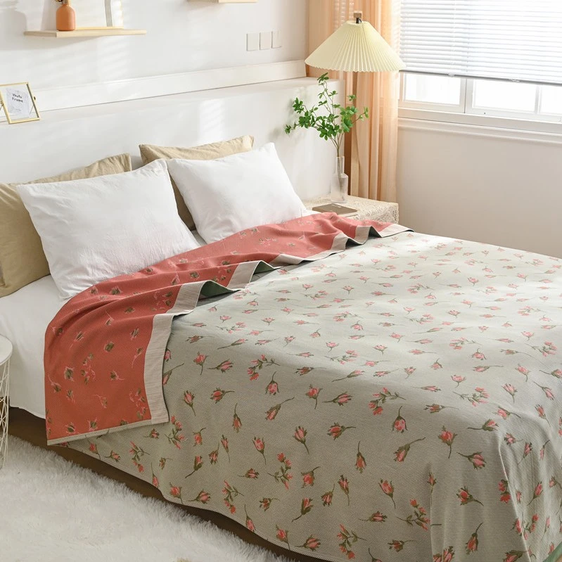 【春风玫瑰】2.3X2.5米多层纯棉纱布编制床盖（四季通用）