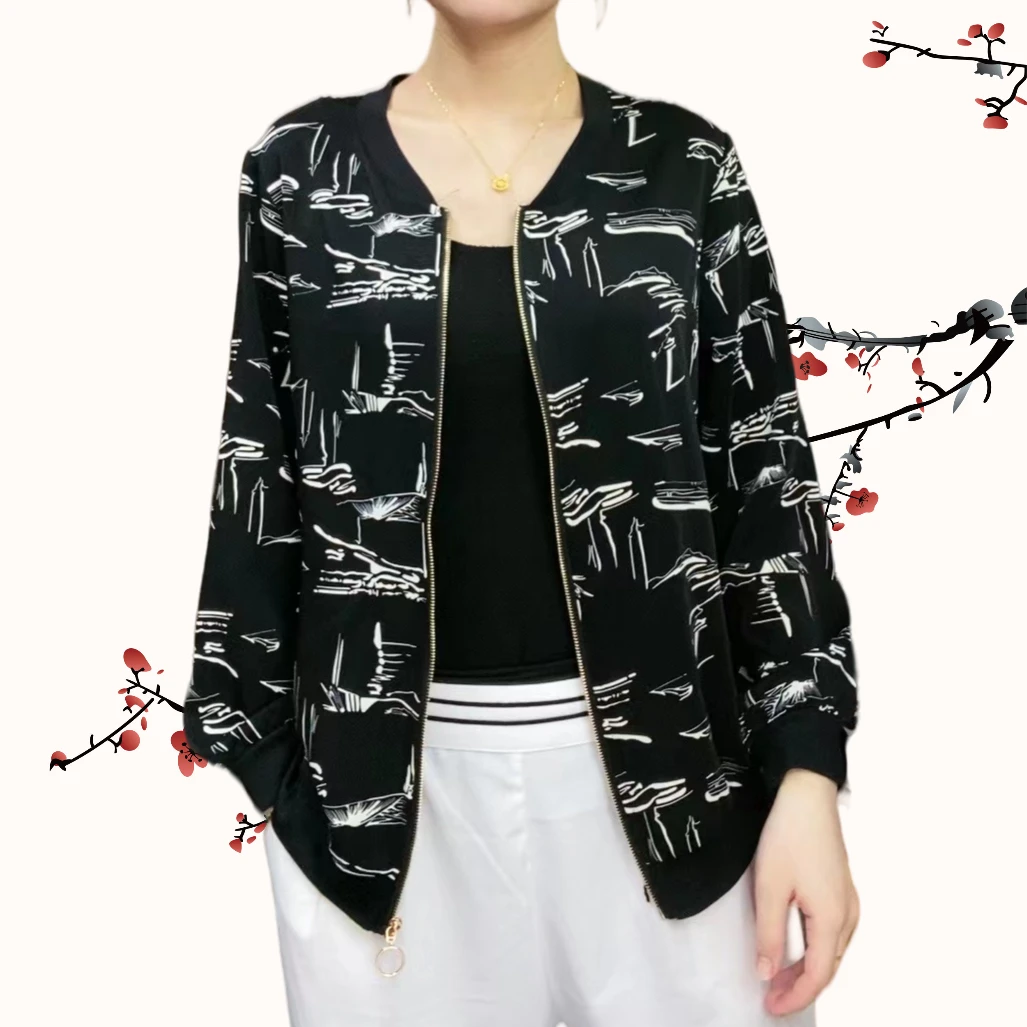 【川】大码妈妈装洋气中老年休闲百搭女士薄款印花时尚百搭新品长袖