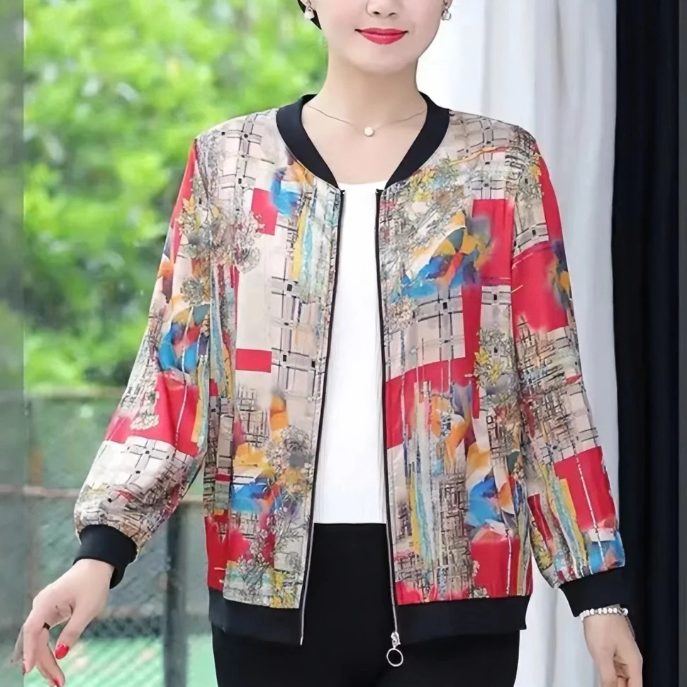【迷城-口袋】休闲夹克洋气中老年百搭开衫立领妈妈装女士外套大码
