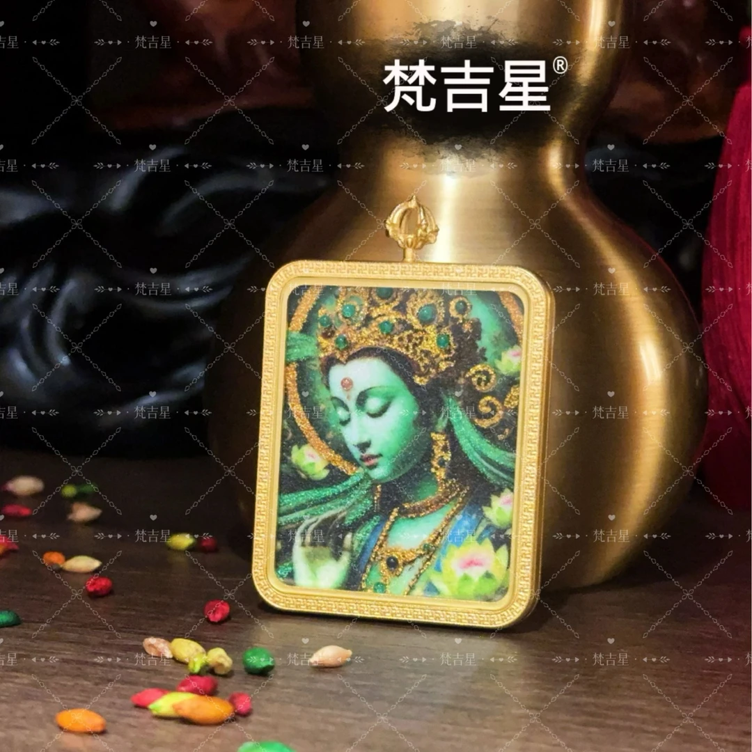 梵吉星 侧颜 绿渡母妈妈 纯手工 粗矿砂唐卡 FJXTK037