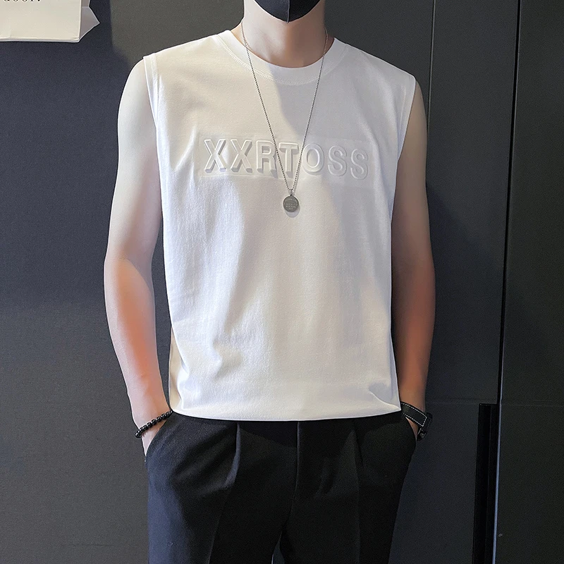 潮牌无袖T恤男士夏季纯棉健身夏天运动坎肩上衣痞帅砍袖背心男款