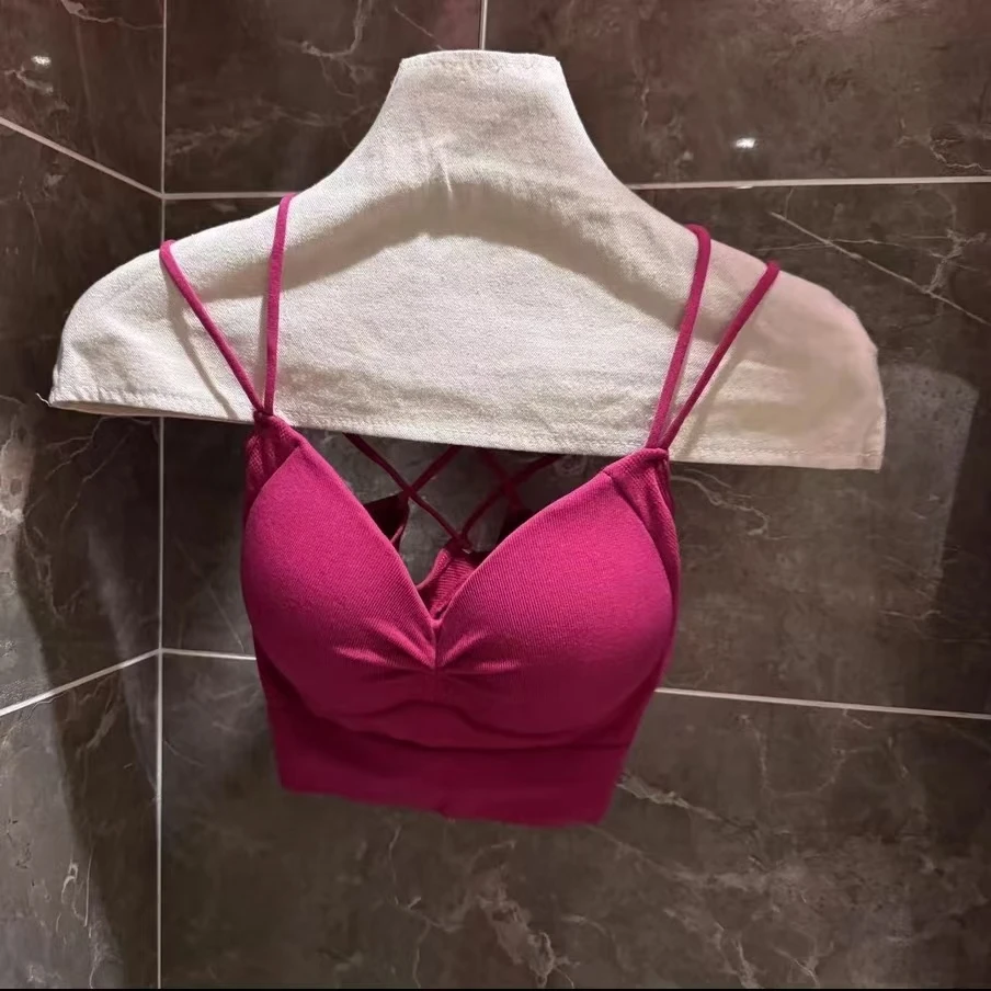 性感聚拢交叉内搭一体式固定杯露背修身显胸大美背