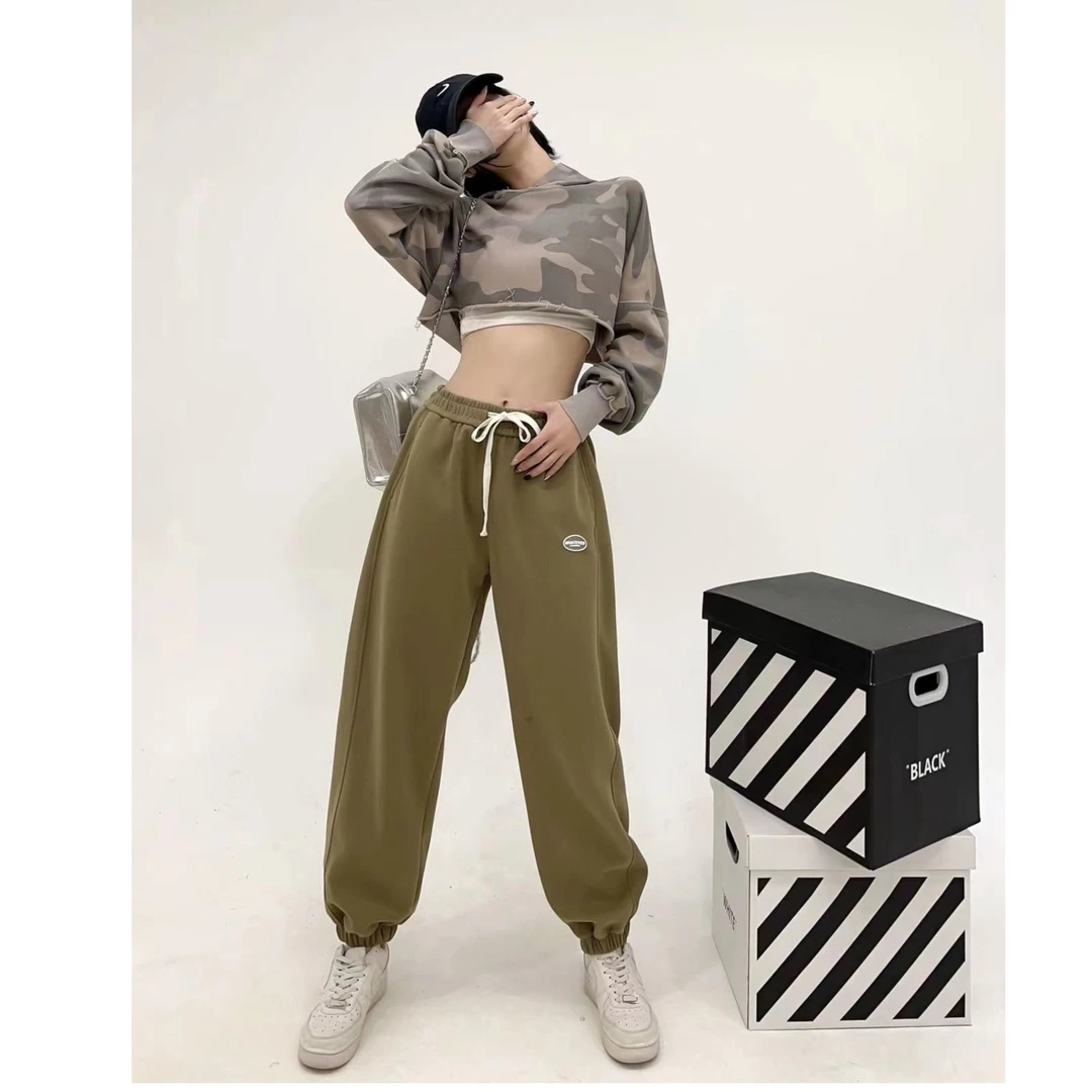 新款秋街头美式宽松显瘦棉质灰色运动裤束脚裤休闲抽绳百搭卫裤潮
