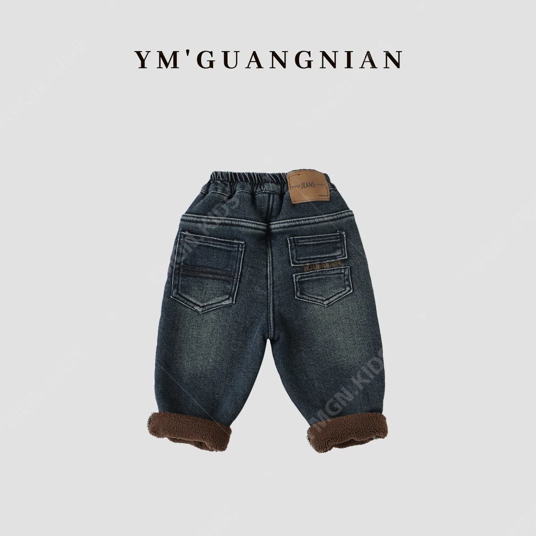【幼棉光年】冬款加绒加厚休闲中性韩版儿童时尚百搭牛仔裤621593