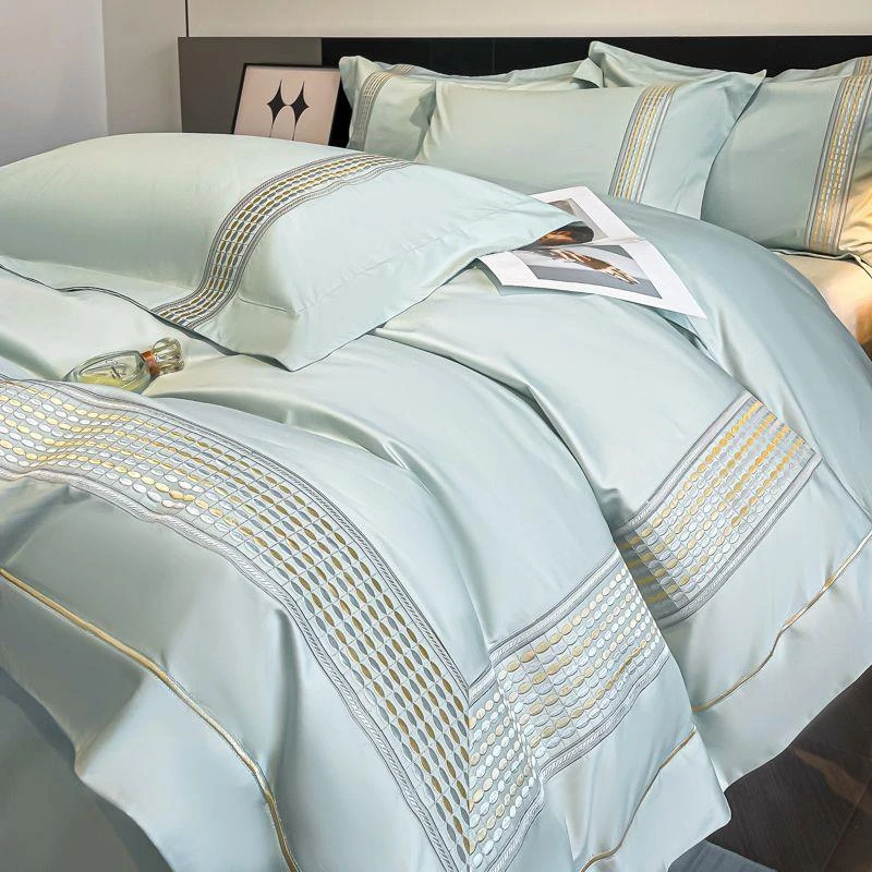 轻奢风棉纯床单四件套棉全被套罩高级感刺绣可裸睡不起球床上用品