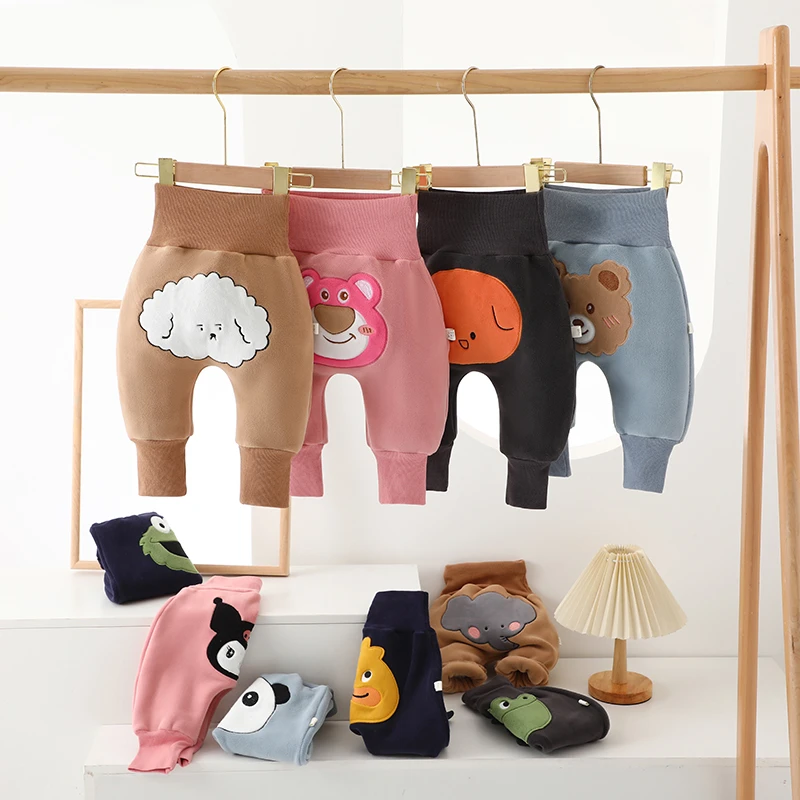 婴儿裤子宝宝秋冬加绒加厚屁屁裤儿童一体绒高腰裤小孩护肚外穿裤
