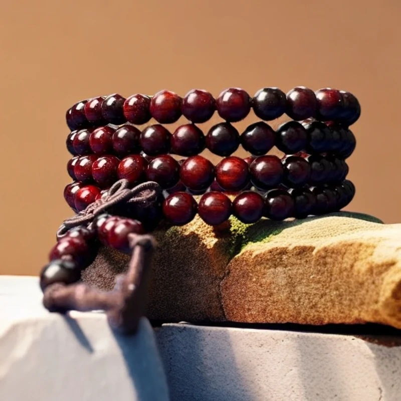 【A07】黑油紫爆星紫檀0.8*108设计款长串（木质类手串沾水不退）