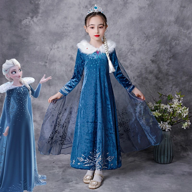 女童长袖春秋冬装新款冰雪奇缘爱莎公主裙洋气艾莎连衣裙生日服