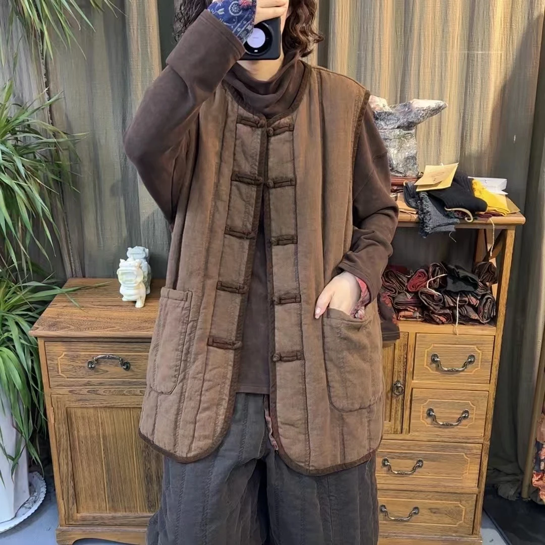 那年 新款复古纯亚麻夹棉马夹背心新中式棉马甲（衣长75胸围130）