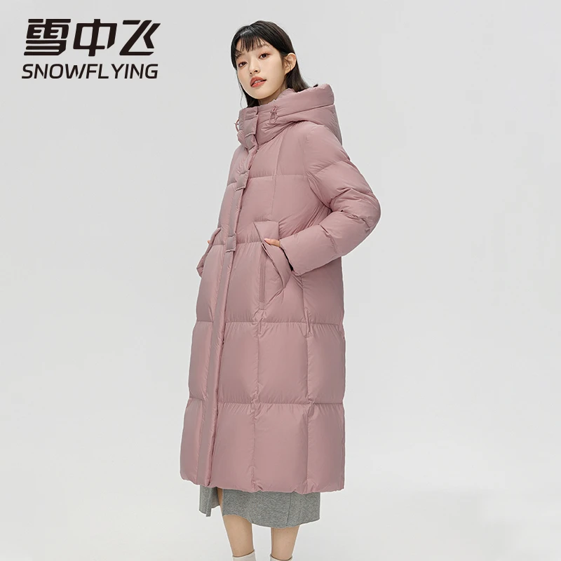 雪中飞24年秋冬白鸭绒情侣连帽百搭加厚中长款羽绒服X30142246F