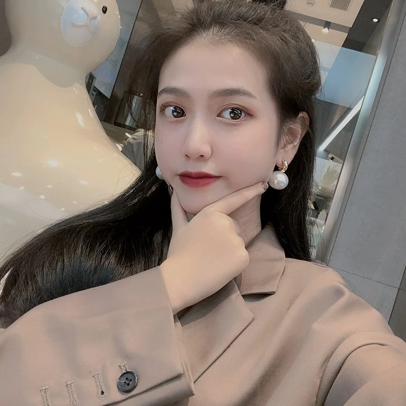 橙画 个性金属圆弧形大珠珠耳环耳坠百搭耳饰学生夸张耳钉女时尚