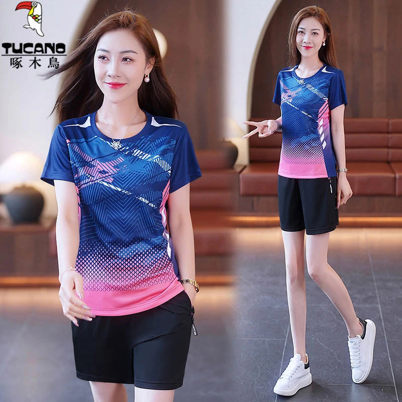 啄木鸟冰丝短袖短裤健身服运动套装女2025新款夏季爆款休闲两件套