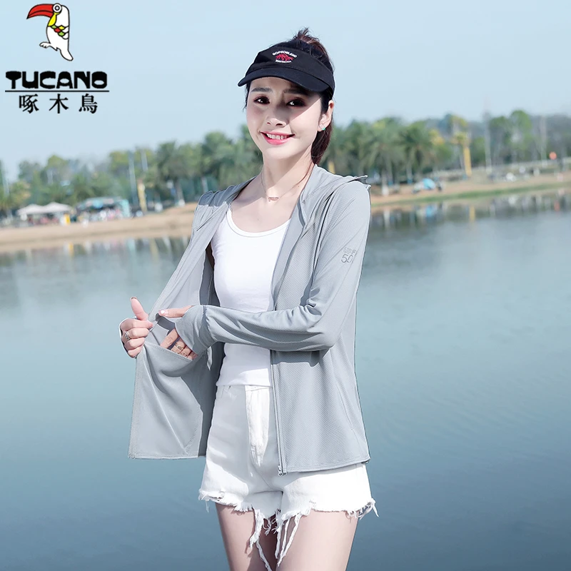 啄木鸟透气户外骑车游玩防护防紫外线防晒衣夏季薄款防晒服女隔热