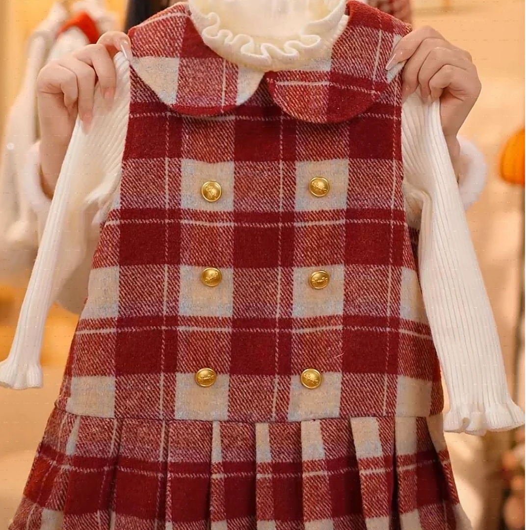 女童拜年服套装冬款韩版宝宝两件套周岁礼服裙圣诞加绒保暖公主裙
