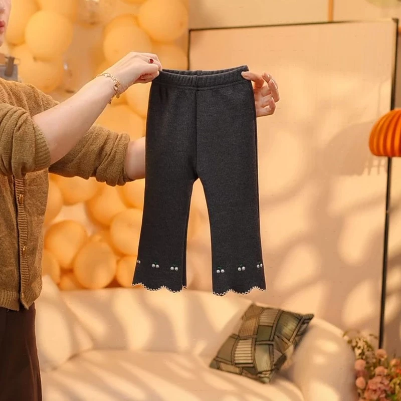 女童加绒打底裤秋冬款韩版宝宝长裤保暖修身裤儿童网红喇叭裤