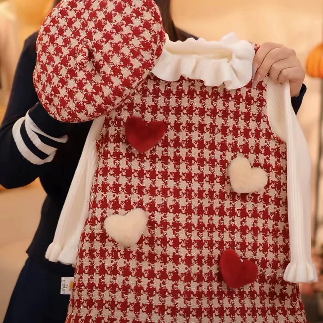 女童拜年服冬款 韩版宝宝长袖加绒裙洋气儿童毛衣两件套周岁礼裙