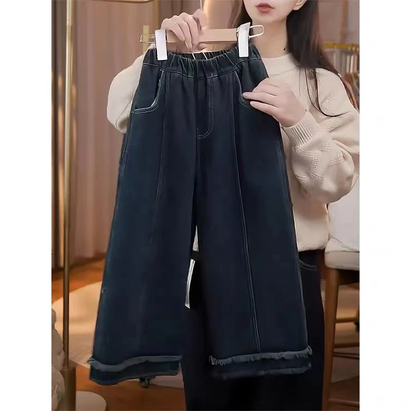 韩版森系风女童加绒直筒裤1273