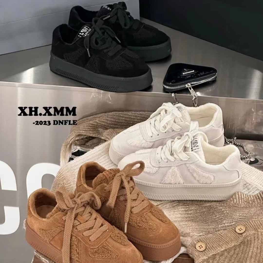 D9真皮雪地靴女加绒加厚保暖大棉鞋2024新款复古德训鞋休闲面包鞋