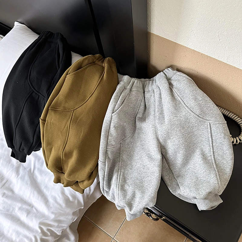 【幼萌童品】韩版高级轻奢韩版加绒加厚拼接宽松束脚裤百搭