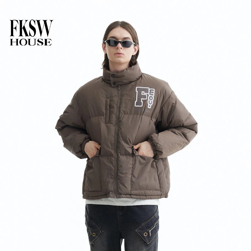 废克赛文字母羽绒服男冬季保暖短款潮流外套情侣棉服