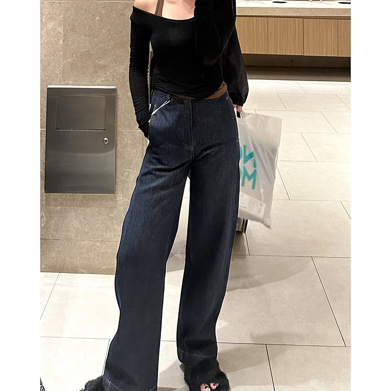 显瘦香蕉裤839 深蓝色宽松时尚洋气裤子休闲牛仔裤长裤拖地长裤