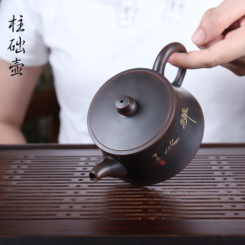 广西坭兴陶茶壶纯手工紫泥宽口家用小容量天青陶瓷茶具非紫砂茶壶