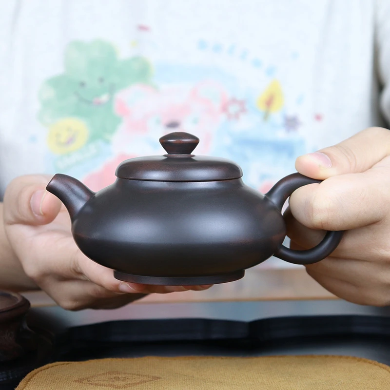 坭兴陶合欢壶纯手工原矿紫泥素壶钦州精品光身茶壶礼品壶非紫砂壶