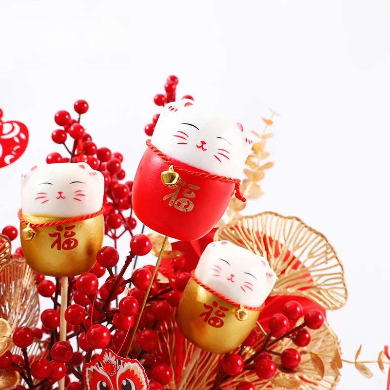 【御花园】 招财猫福桶挂件喜庆装饰红色泡沫猫年宵花配件