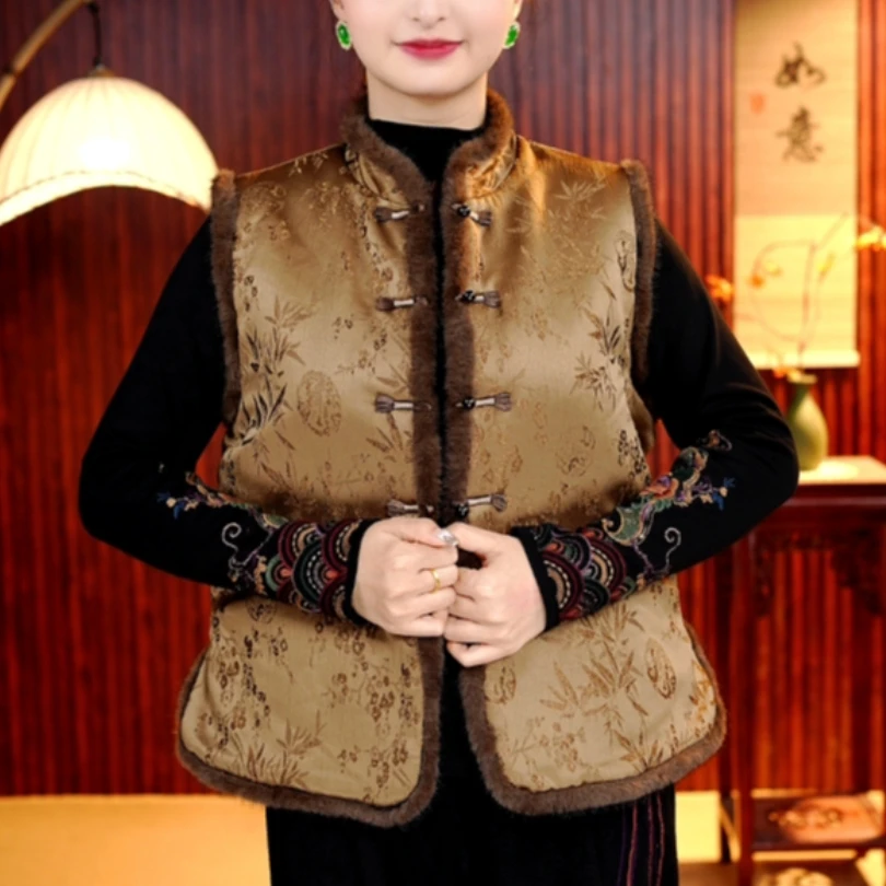 [凌华]柒夫人高定冬季加厚加绒提花国风棉马甲