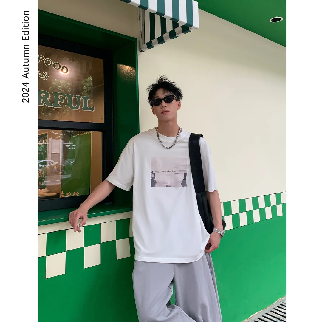 ZICHENG 男士夏季 立体胶印 320g百搭廓形休闲简约短袖T恤