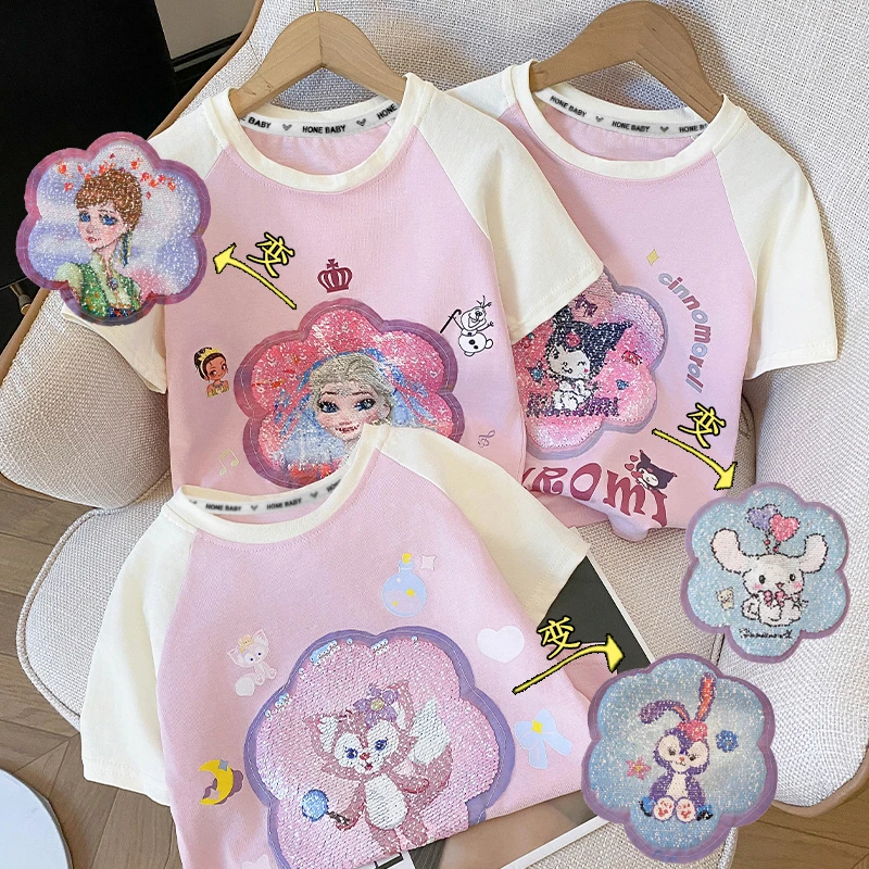 纯棉短袖夏季中大童网红洋气休闲变脸库洛米变玉桂狗时尚宝宝上衣