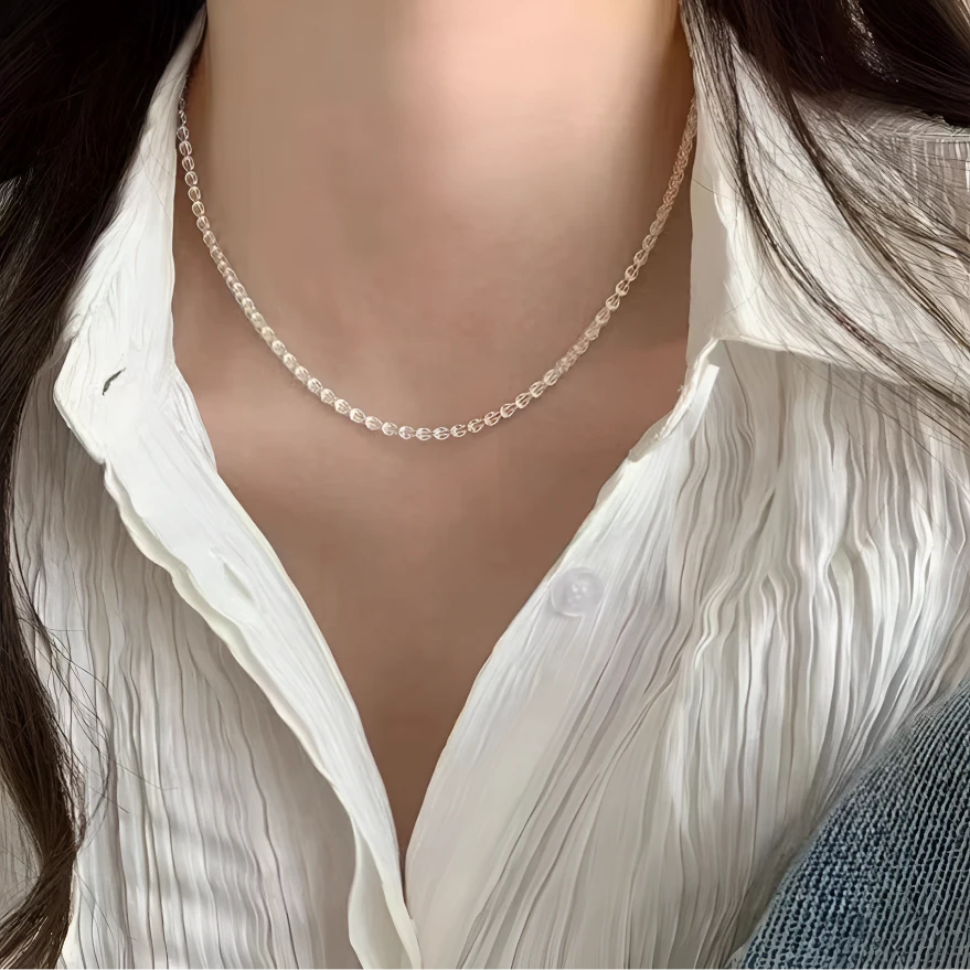 链子足银 凤尾项链长短可调节百搭时尚气质经典优雅白色轻奢简约