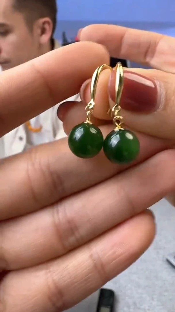 【闪购商品】和田玉（碧玉）耳饰银S925镶嵌406