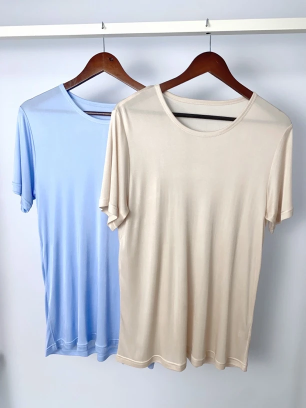 天然桑蚕丝短袖T恤 42针织真丝细腻透气不闷男士文化衫中老年汗衫