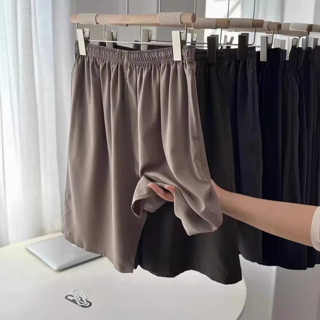 新款夏季宽松桑蚕丝男士短裤潮款5分休闲百搭直筒裤大码男士薄款