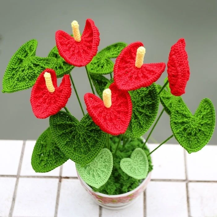 毛线编织毛线钩花盆栽