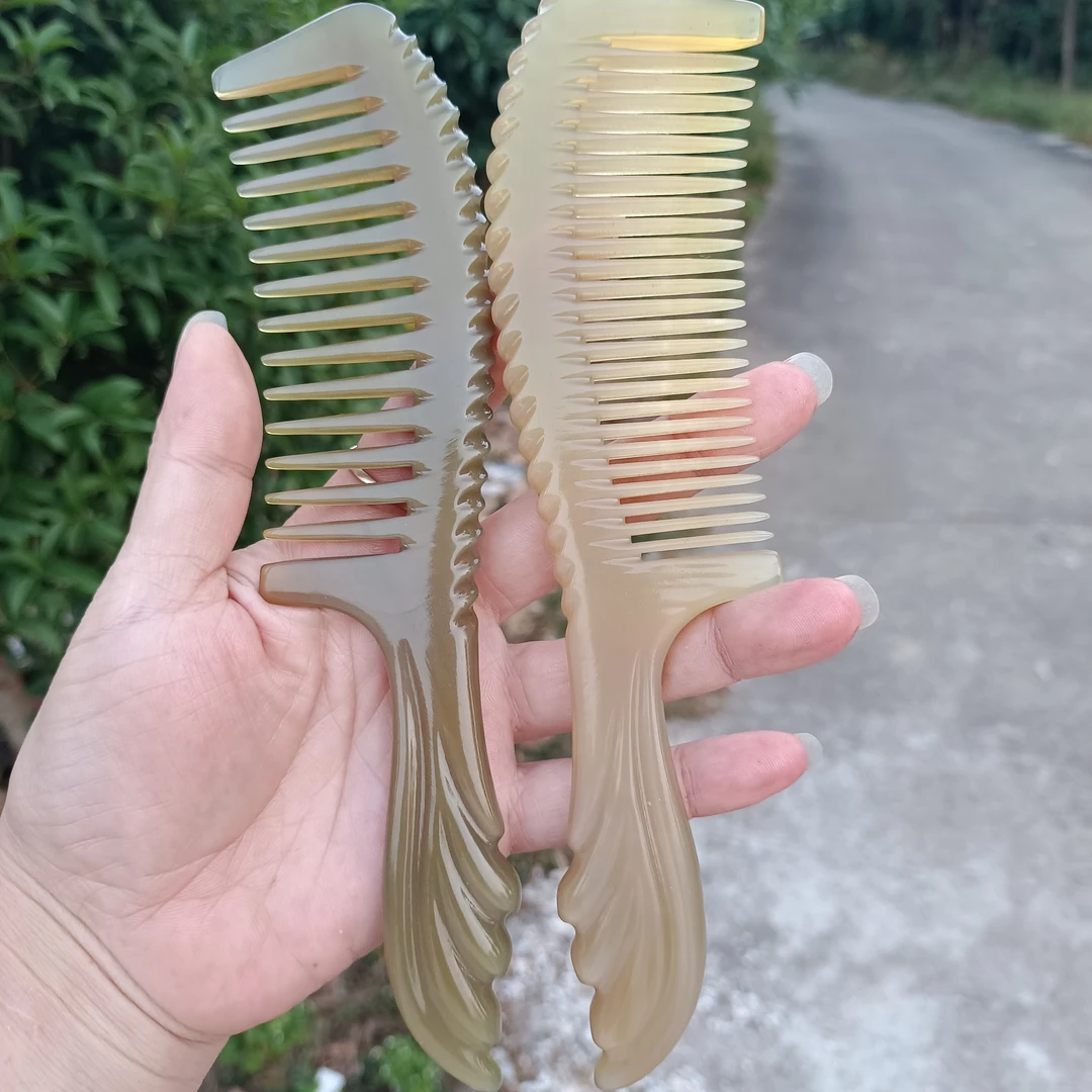 精品大号牛角19厘米雕刻凤尾梳牦牛角梳家用角梳梳子梳头