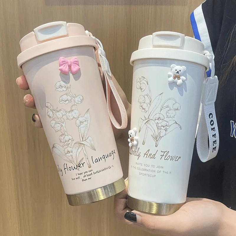 新款便携保温杯高颜值大容量ins女生咖啡杯水杯不锈钢吸管杯水壶